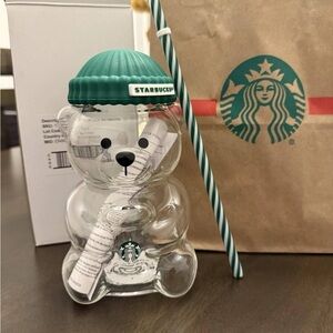 Starbucks Clear Bear Jar with Teal Lid. New in original box
